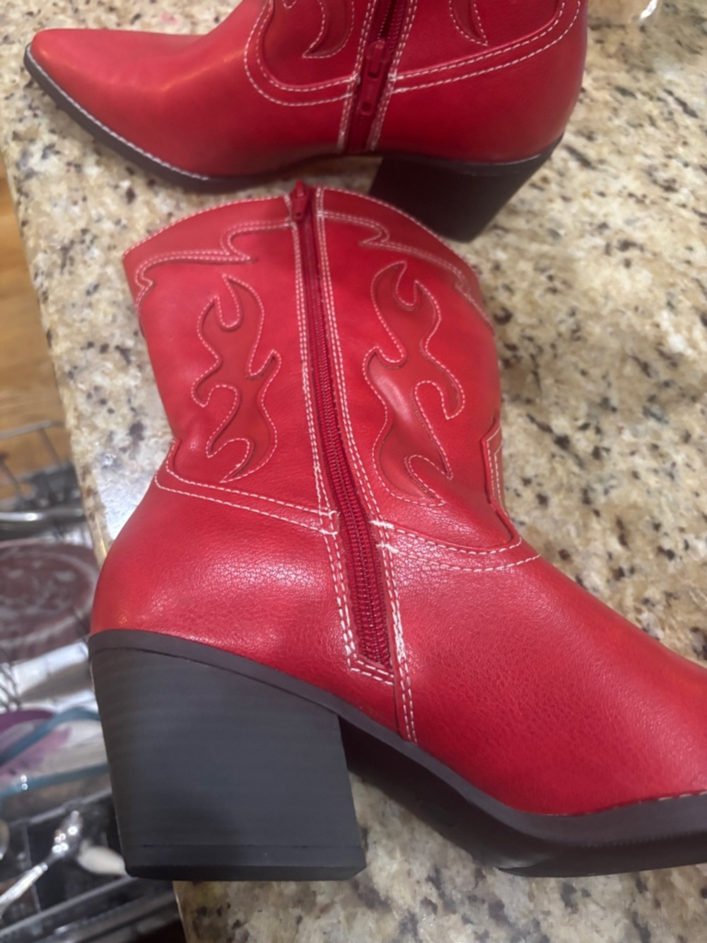 Red Cowboy Boots Women Size 10 Western Core Cowgirl Chic Mid Calf Boots Block He - Picture 2 of 6